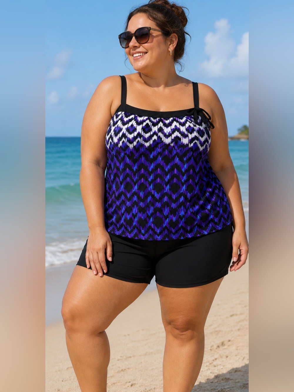 Purple Patterned Women's Swim top  with Side Tie Detail (top ONLY)